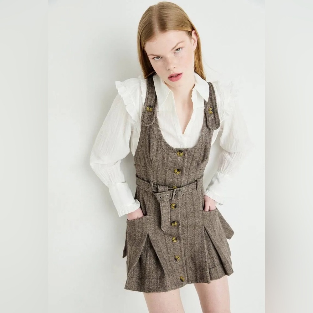 Free People Belong Together Herringbone Pinafore Minidress